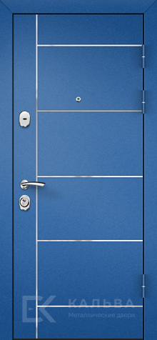 Фото «Входная дверь синяя порошковая с МДФ венге внутри №17»